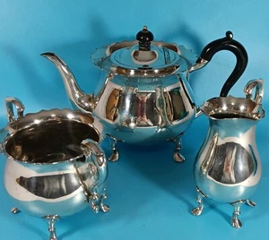 Silver Plated Tea Set. Atkins Brothers. Footed Tea Pot, Sugar Bowl, Milk Jug. - Picture 1 of 16