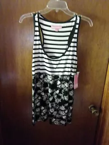 Insomniax Sleep Top. Blk & White sleeveless. Stripes on top, floral on bottom, - Picture 1 of 4