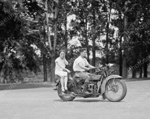 Couple Riding Excelsior Motorcycle 1920 Vintage 8x10 Reprint Of Old Photo - Picture 1 of 1