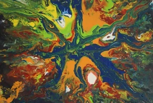 Gemälde, Pouring Seestern auf Acrylglasplatte, abstrakt, handgemalt, Unikat, - Bild 1 von 6