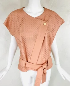 Top vintage LILLIE RUBIN cuero vanguardista cinturón melocotón, M - Imagen 1 de 12