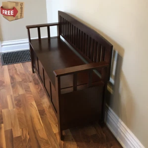 Large Entryway Bench Storage Cabinet Mudroom 2 Person Lift-top Seat Walnut NEW - Picture 1 of 9