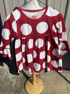 Girls 4T Red, White Polka Dot Top, Black Leggings, 2 Pc Set, Perfect For Disney - Picture 1 of 3