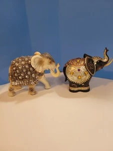 2 Resin Elephant Figurines With Rhinestones 7" Tall - Picture 1 of 8