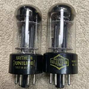 MATCHED PAIR RAYTHEON 6SN7GTB AUDIO VACUUM TUBES TESTED BLACK PLATES A921.C - Picture 1 of 3
