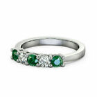 Solid 950 Platinum 0.66 Ct Emerald & Diamond Wedding Band Size 4 5 6 7