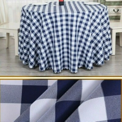 Checked Round Tablecloth Dustproof Wedding Dinning Table Cover Polyester - Image 1 of 4
