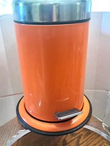 Retro Orange 12'' Foot Pedal Trash Can Metal - Picture 1 of 9
