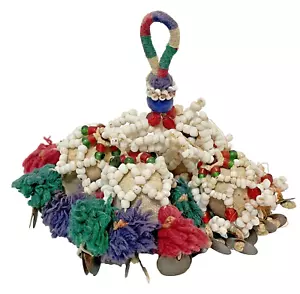 Vintage Handarbeit Stoff Perlen Metall Weihnachtsglocken Ornament Unikat - Bild 1 von 4