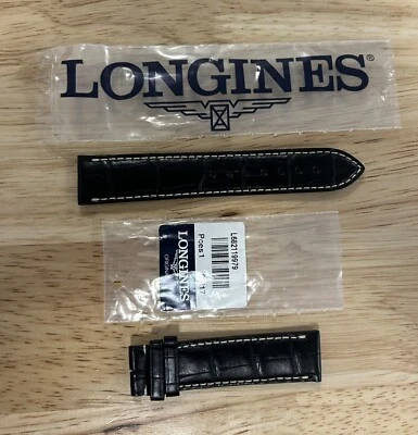 Correa de reloj Longines OEM de cuero negro 19 mm L68211997 - 100 % genuina Foto 1 de 4