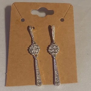 Unbranded Dangle Drop Earrings Pierced Silvertone Art Deco 1 1/2" - Picture 1 of 3