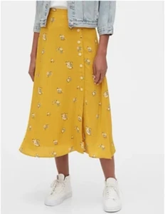 NUEVO CON ETIQUETAS Falda Midi Gap Para Mujer 4 Amarilla Floral Botón Lateral NUEVA - Imagen 1 de 10