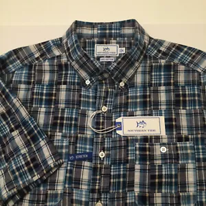 Southern Tide Dock Shirt Blue Plaid Patchwork Stretch Short Slvs Button Men XL - Picture 1 of 8
