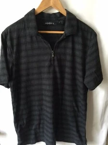 AXIST Men's Polo Shirt Gray Black Striped Size M Cotton Blend Short Sleeve - Picture 1 of 3