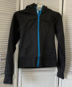 Lululemon Damen Gr. 2 Jacke grau Scuba Hoodie blau Zip Sweatshirt Logo Fleece - Bild 1 von 12
