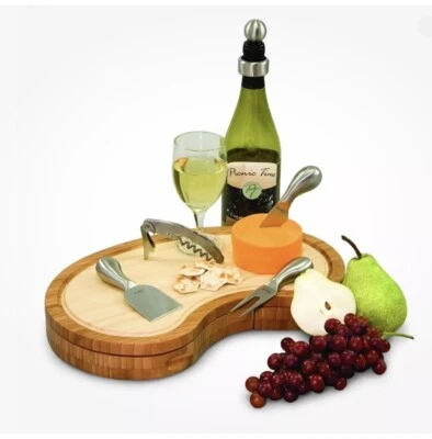 New In Box Picnic Time Mariposa Two Tone Bamboo Wine & Cheeseboard Set - Image 1 of 4
