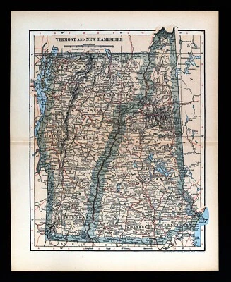 1903 Dodd Mead Map Vermont New Hampshire Concord Burlington Mt. Washington Dover - Image 1 of 4