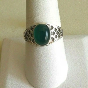 Handwerklich gefertigter grüner Onyx 925 Sterlingsilber Ring (Größe 9) 3,25 cts - Bild 1 von 2