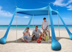 Beach Tent Canopy UPF50+ Protection, 10x10FT Beach Shade Sun Shelter Pop Up with - Picture 1 of 7