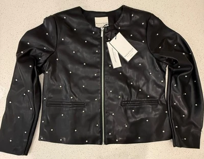 Chaqueta grande de cuero vegano sintético negra Bagatelle para mujer con tachuelas de motociclista nueva con etiquetas Foto 1 de 4