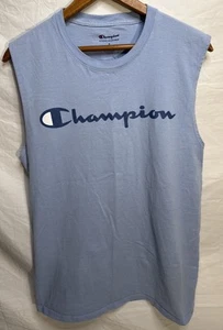 Camicia senza maniche Champion blu chiaro Spellout uomo M muscolo tank abbigliamento sportivo - Foto 1 di 10