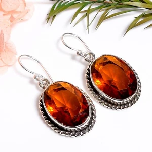 Golden Topaz Earring, 925 Sterling Silver Handmade Gemstone Jewelry Earring '' - Picture 1 of 3