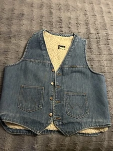 Vintage Wrangler Blue Denim Jean Men's Vest Sherpa Lined Western Cowboy XL - Picture 1 of 5
