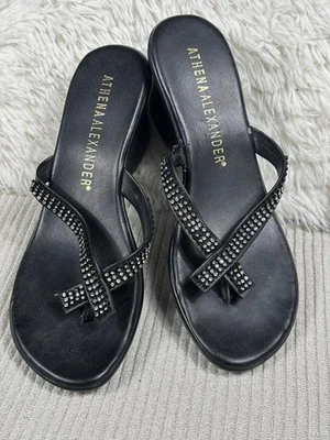 Sandalias de cuña Athena Alexander para mujer talla 8 negras estrás zapatos de tacón tanga Foto 1 de 4