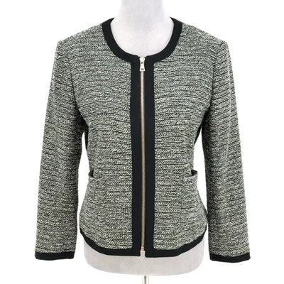 Ann Taylor Sweater Jacket Womens Small Black White Lined Zip Collarless Pockets - Image 1 of 4