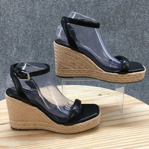 Kelly & Katie Sandals Womens 9.5M Espadrille Black Faux Leather Slip On Open Toe - Picture 1 of 17
