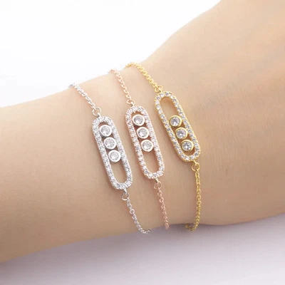 Stainless Steel Zircon Bar Bracelet Women Modern Round Charm Classic Jewelry - Image 1 of 4