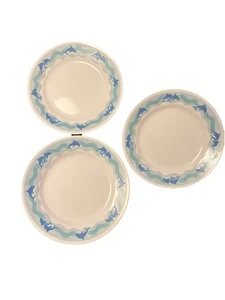 Vtg Corelle Dinnerware Blue Dolphins Ocean Dance 3 PC Lunch Salad Plates - Picture 1 of 6