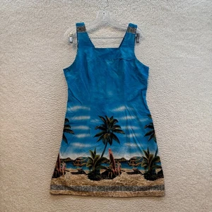 Vintage Hawaii Minikleid groß blau Palme Surfbrett tropisch Kokosnuss - Bild 1 von 11