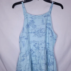 Lands End Midikleid mittelblau Leinen Strandszene tropische Palme - Bild 1 von 9