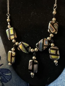 Rainbow Glass Iridescent Painted Bead Wearable Art Necklace Vintage - Picture 1 of 12