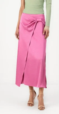 TED BAKER Midi Skirt Womens TB 2 UK 10 Mazii Knot Detail Pink Satin NEW - Image 1 of 4