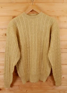 Vintage Jos. A. Bank Shetland Wool Fisherman Chunky Cable Knit Jumper M Yellow - Picture 1 of 7