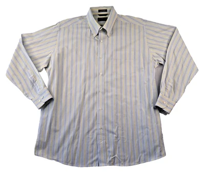 Camisa de vestir Alexander Julian Classics larga 16,5 34/35 azul amarillo rayas algodón Foto 1 de 4