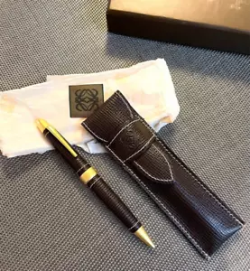 Loewe Dark Brown Leather wrapping Twisted Ballpoint Pen wz/Box&Leather pen case - Picture 1 of 5