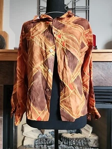 Vintage Judy Bond Blouse Top Yellow Long Sleeve Button Front Silky Secretary - Picture 1 of 10