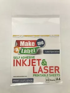 10 Premium White WOODFREE Matt A4 Self Adhesive Inkjet Paper Sticker Sheets - Picture 1 of 10