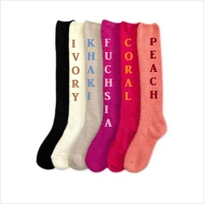 Nuevo 1 par de calcetines hasta la rodilla suaves difusos de felpa para mujer 9-11 invierno cálidos rayas lisas Foto 1 de 2