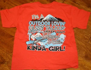 Girl's Girlie Girl Outdoor Lovin Rapid Ridin Short Sleeve Red T-Shirt Size Large - Picture 1 of 4