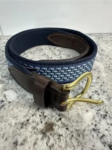 Vineyard Vines by Shep & Ian 28 Canvas Silk Leather Navy Blue Belt Whales - Picture 1 of 4