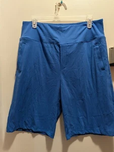 Santiny Women's XL Blue Stretch 9 Inch Bermuda Shorts With Pockets NWT - Picture 1 of 7