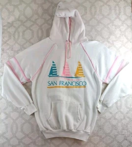 VINTAGE The Panda Hoodie Herren Large weiß San Francisco Kalifornien Made in USA - Bild 1 von 8