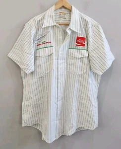 Vintage Coca Cola Delivery Uniform Shirt Striped Short Sleeve Size Large - Picture 1 of 8