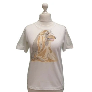Women's Vintage Lyan Collection White Brown Dog Single Stitch T-Shirt Uk S 8 - Picture 1 of 6