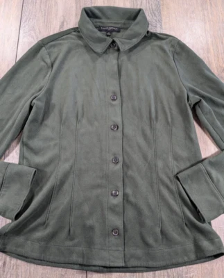 Banana Republic Top Womens Medium Green Long Sleeve Sueded Button Up Stretch - Image 1 of 4