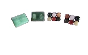 cUFFLINKS MCM MULTICOLOR STONE BALLS & GREEN POLISHED STONE MARKED S neocurio - Picture 1 of 16